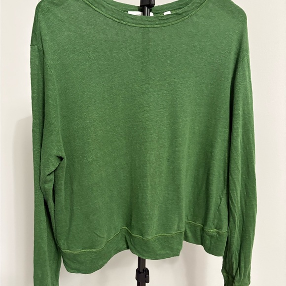 Vince Emerald Green 100% Linen Long Sleeve Pullover Crew Neck Top L - Picture 2 of 8